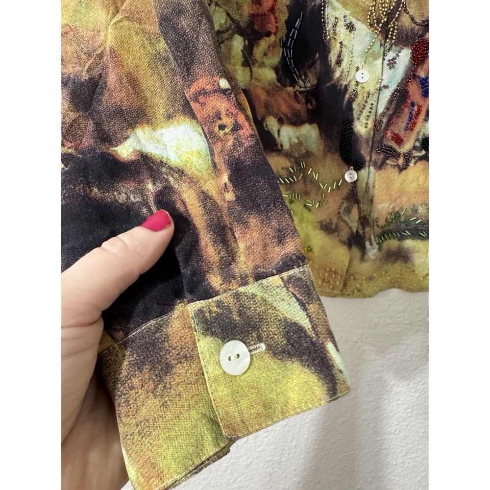 Vintage 90s Nicole Taylor 3X Plus Art to Wear Silk Beaded Cowboy Western Blouse - Picture 9 of 13